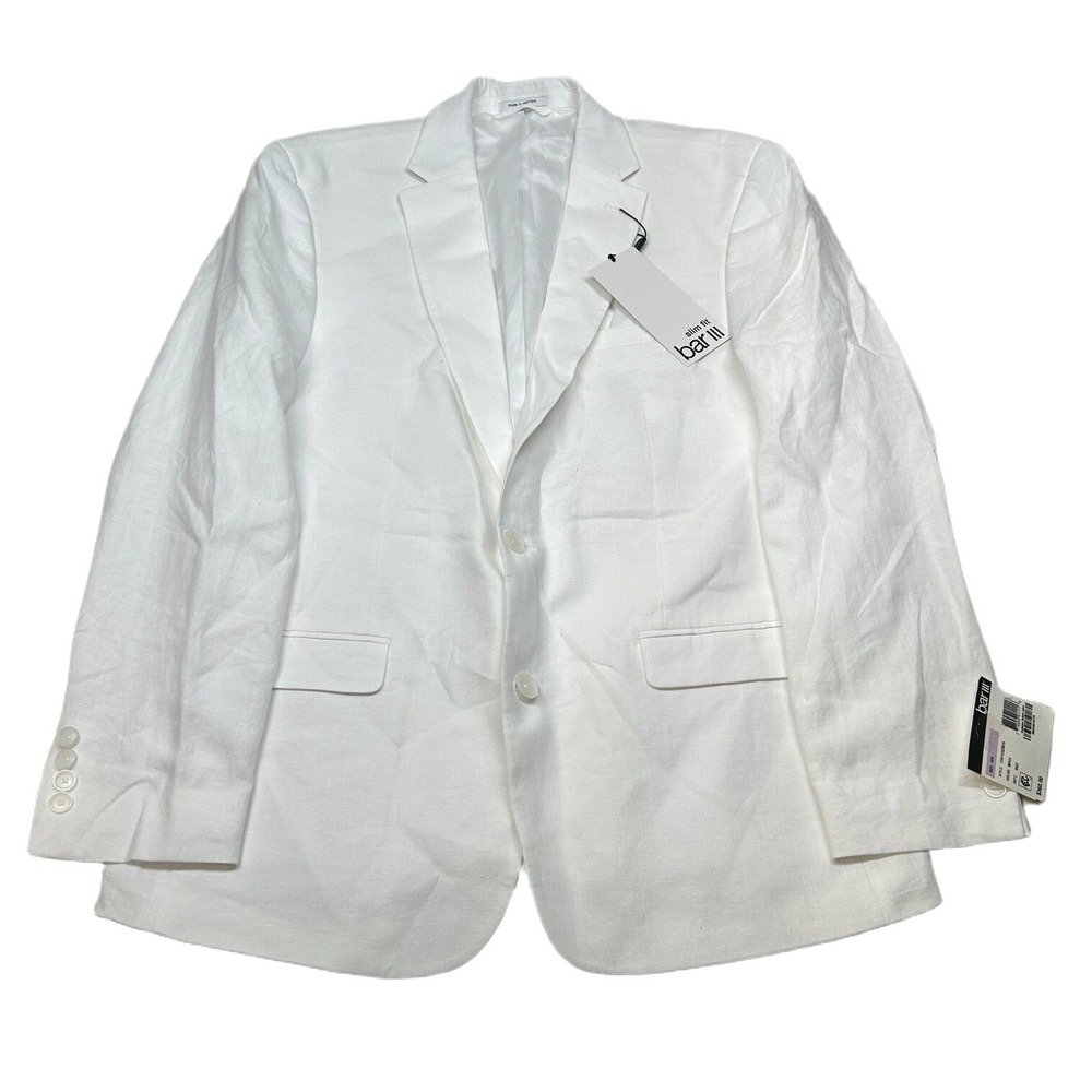 Bar III Linen‎ Suit Jacket Mens 42R White Slim Fit Summer Sport Coat $360 NEW